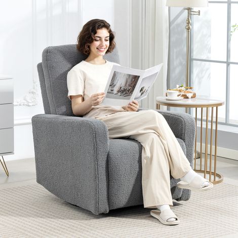 Sillón Relax Reclinable Manual hasta 135º con Reposabrazos Reposapiés Acolchado Grueso y Función de Balanceo 360° Gris (1/5)
