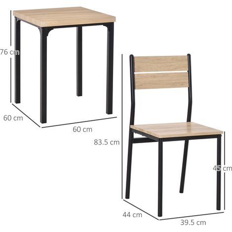 Set de table de cuisine en bois naturel veiné et noir, composé d'1 table et 2 chaises, idéal pour salle à manger, finition élégante, robuste et moderne. (1/5)