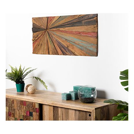 SAM - Décoration murale rect. 100x40cm bois Teck recyclé multicolore (1/7)