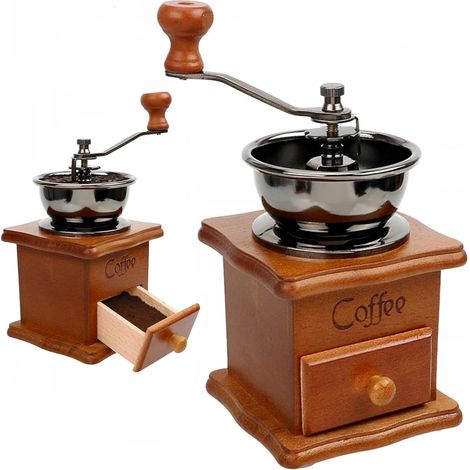 Moulin àcafé manuel vintage en bois vieilli avec réglage de l'engrenage réglable pour la maison le bureau et les voyages Moulin àcafé au design antique (1/4)