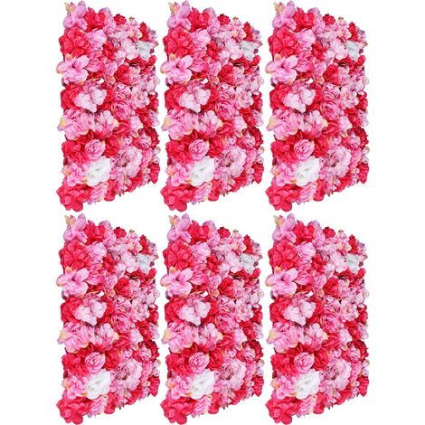 Panneaux muraux floraux artificiels 6 pièces, mur de fleurs en soie, décoration murale pour mariage, fête, anniversaire, événements, fond photo‑60x40 cm (1/5)