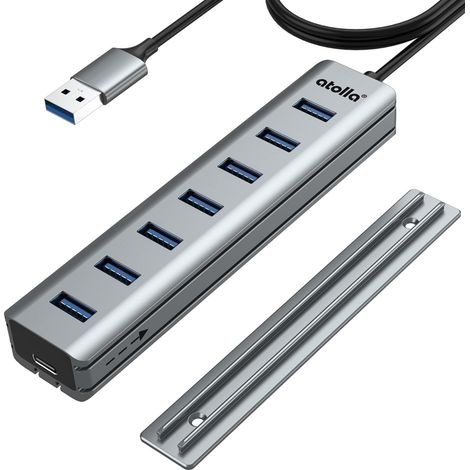 7 Port Hub USB 3.0 vec Design Montable sur Bureau en Aluminium-Multiprise USB 3.0 5Gbps avec 100cm Câble, 5V/3A Type-C pour PC, Ordinateur Portable, MacBook, Souris, Clavier, Disque Dur, etc. (1/5)