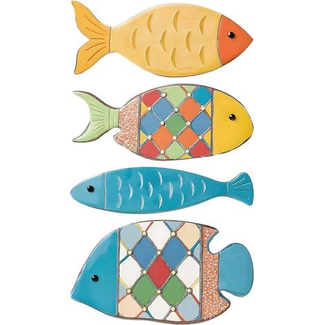 Décoration murale Poissons côtiers – lot de 4 pièces – pour salle de bain et chambre (1/5)
