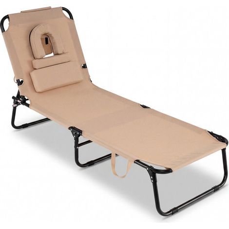 Dossier réglable, chaise longue pliante avec trou pour le visage, bronzage, lecture et détente au jardin (1/2)