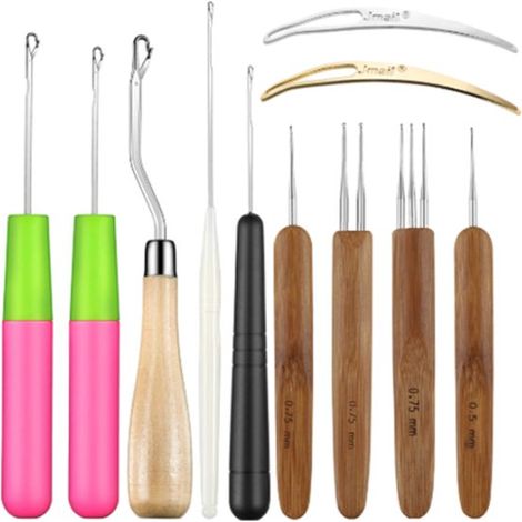 Ensemble de 11 crochets pour extensions de cheveux, tresses, tapis et autres projets d'artisanat - 200 mm - Métal (1/4)