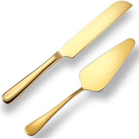 Ensemble de Couteau Et Serveur de Gâteau de Mariage, placage de titane d’or ensemble de découpe de gâteau en acier inoxydable pour mariage comprennent un coupe-gâteau et un serveur (1/5)