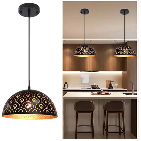 Suspension Luminaire Noir Or Vintage E27, Lampe Suspendue Industrielle Hauteur Réglable Lustre Creux Rétro en Métal Suspendu Lumières pour Salon Chambre Salle à Manger Cuisine Restaurant Ø: 30 cm (1/5)