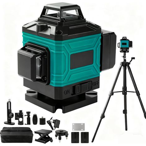 Niveau Laser Chantier Autonivelant 360°x4, Lazer Niveaux 4D 16 Lignes, Outil de nivellement Vert luminosité réglable IP54 étanche batterie 4800 mAh,Trépied Réglable,Support Rotatif,Télécommande (1/5)
