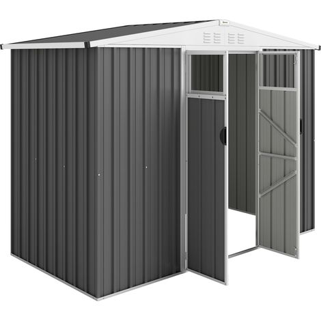 Casetta da giardino 246 x 117 x 180 cm stoccaggio sicuro doppie porte aerazione moderno ed essenziale in acciaio galvanizzato grigio scuro 210005573