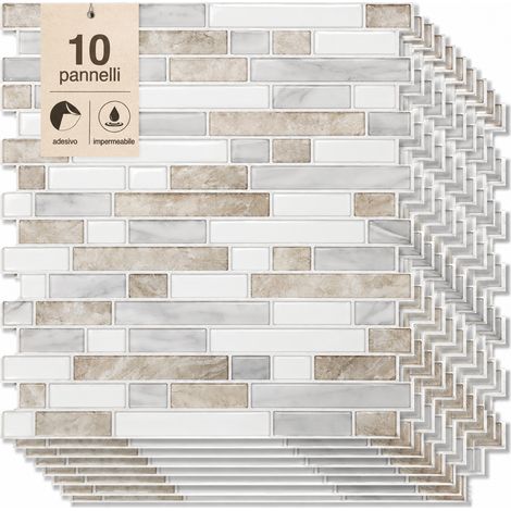 Set 10 Pannelli Adesivi Piastrelle Muro Parete 30.5 cm Decoro Mattoncini Beige (1/5)