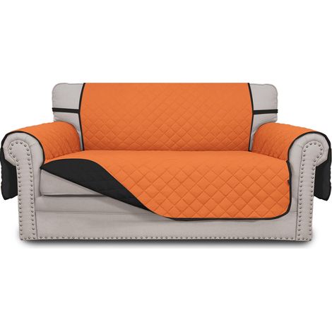 Housse de canapé réversible résistante à l'eau avec Sangles élastiques pour Animaux de Compagnie, Enfants, Chiens, Chats (Causeuse, Orange/Noir) (1/5)