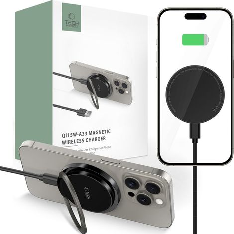Caricabatterie wireless magnetico Tech-protect QI15W-A33 MagSafe, colore nero. (1/5)
