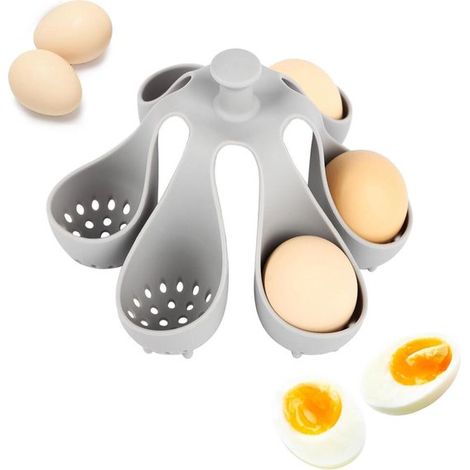 Cocedor de huevos de silicona, Apto para 6 huevos, Con orificios de drenaje, Utensilio de cocina para cocer huevos, Fácil de preparar (1/5)