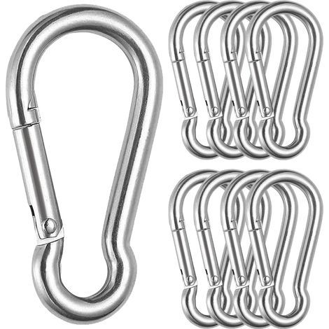 Pieces M8 Stainless Steel Carabiners, Maximum Load Capacity of 300 KG, 80 x 8 mm Heavy Duty Fastening Carabiner for Camping, Hiking, Shade Sails, Hammocks or Swings (1/5)