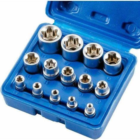 GABRIELLE Jeu de douilles Torx femelle E Star E4-E24 E-Torx écrou à douille hexagonale externe 14 pièces (1/5)