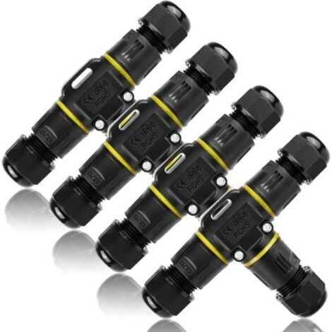 Connecteur Étanche Forme de T 4 Pièces Raccord Electrique Etanche IP68 Boîte de Jonction 3 Voies Connecteur Electrique Etanche Connecteurs de Câbles Étanches IP68 pour Câble de 3 à 12 mm de Diamètre (1/5)