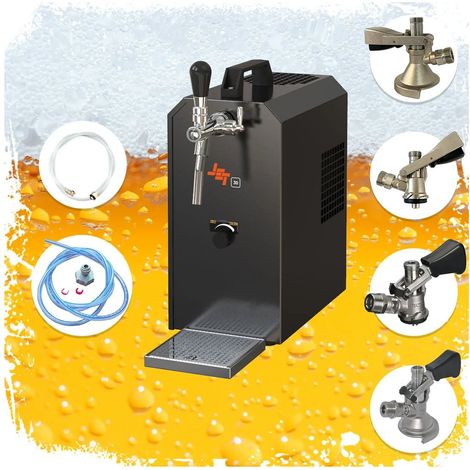 Komplett Set - Zapfanlage, Bierzapfanlage JET 30K Bierkoffer mit Luftpumpe Durchlaufkühler 1-leitig Trockenkühler, bis zu 35 Liter/h, Zapfkopf: Set alle Zapfköpfe (1/5)