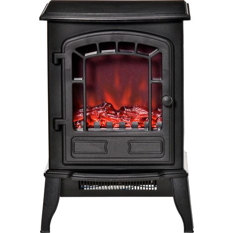 HOMCOM Caminetto Elettrico con Effetto Fiamma Temperatura 1000W-2000W Nero (1/5)