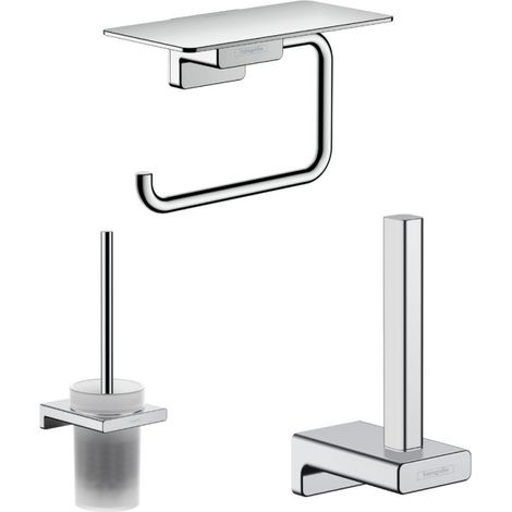 Escobillero HANSGROHE Addstoris + Portarrollos AddStoris con estante cromado Hansgrohe + Reserva portarrollos cromado