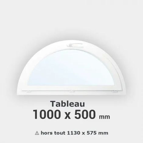 Fenêtre demi-lune PVC blanc à soufflet H 50 x L 100 cm tableau pour pose en neuf (1/2)