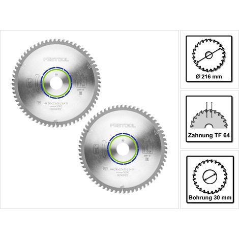 Festool ALUMINIUM/PLASTICS TF64 Lame de scie circulaire, HW 216 x 30 x 2,3 mm, TF64 216 mm, 64 dents, 2 pcs. (2x 500122) (1/5)