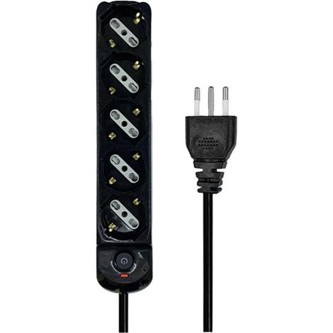 Multipresa Ciabatta Elettrica a 5 Posti 5 Prese Bipasso Schuko 10A/16A con Interruttore e Spina 10A Cavo 1.5 metri Nero
