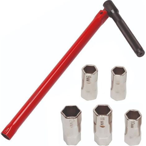 Tool for installing faucets, Faucet Wrench, Red Faucet wrench diameter 13 mm with 5 additional tips of diameter 8-9 - 10-11 - 12 mm