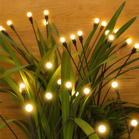 Lot de 2 lampes lucioles à énergie solaire, lampes solaires d'extérieur étanches, 6 ampoules blanc chaud (1/5)