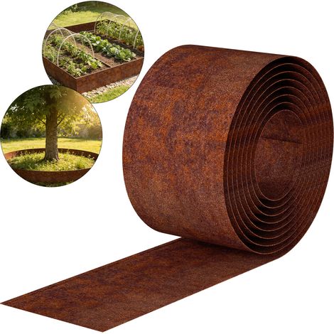 Jiubiaz Bordo per prato in acciaio zincato 5 m, bordura flessibile per giardino alta 15 cm, marcatore per aiuola, rame (1/5)