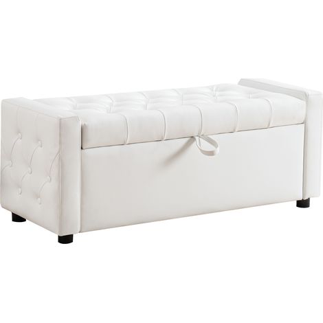Panca contenitore rettangolare imbottita in similpelle PU 122x45x47 cm bianca MODENUIT (1/5)