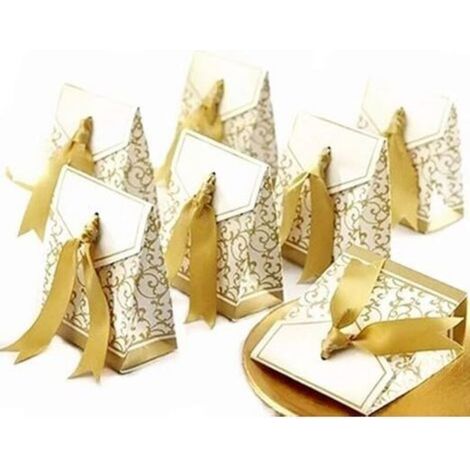 50 x Or papier Boîtes de fête boite cadeau Pour les faveurs, les bonbons, les confettis, les cadeaux et les bijoux pour Mariage, anniversaire, bébé douche, saint, communion, noël (1/4)