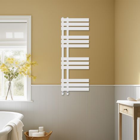 Bathroom D-shape Heated Towel Rail Designer Radiator Ladder Warmer Heating Rads 1200x450mm White