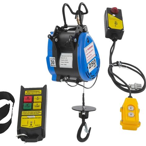 Verricello elettrico, capacità 500 libbre, velocità di sollevamento 19 m/min, altezza massima di sollevamento 29 m, telecomando wireless, alimentazione CA (1/5)