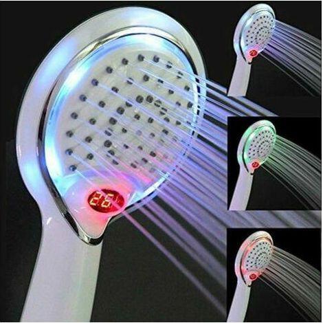 Pommeau de Douche LED, LED Pommeau de Douche Douchette, 3 Couleurs Contrôle de Température Tête De Douche, Pommeau Douche Led Temperature, Pulvérisateur de Douche à Contrôle de Température (1/5)