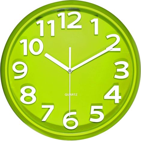 33 cm große Wanduhr, dekorative Quarzuhren, moderner Stil, ideal für Küche, Wohnzimmer, Schlafzimmer, Büro. Großes 3D-Display, batteriebetrieben (Grün) Grün 33cm (1/5)