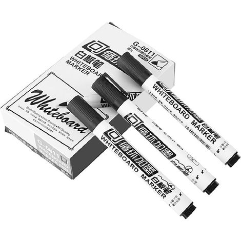 Lot de 10 marqueurs effaçables pour tableau blanc, non toxiques, orientaux, noirs, fournitures scolaires et de bureau (1/5)