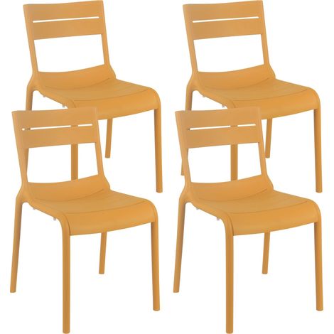 Lot de 4 chaises de terrasse en plastique jaune moutarde