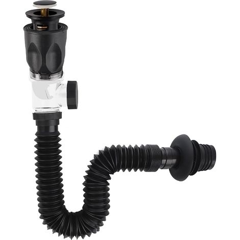 Kit de vidange d'évier, vidange de lavabo Universelle avec Tuyau d'évacuation Flexible, kit de vidange pour évier de Cuisine de Salle de Bain, à l'épreuve des odeurs et des fuites -Noir (1/5)