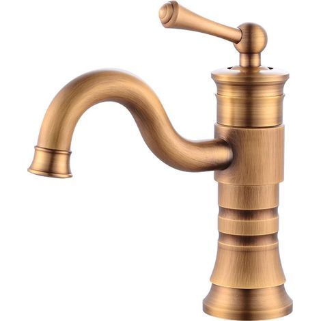 Grifo de lavabo de baño, grifo de latón con mezclador de encimera de estilo vintage, mezclador de agua fría y caliente, 22 cm (1/5)