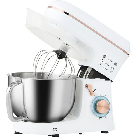 StMixer, 5L Food Mixer for Baking, 6 Speeds Pulse Setting, 1400W Cake Electric Kitchen Mixer with Dough Hook, Whisk, Stainless Steel Bowl, Splash Guard, Beater, White (1/5)