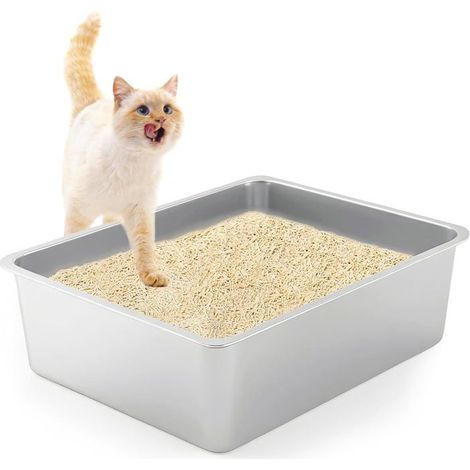 Bac À Litière Xxl Pour Chat 50X35X15Cm En Acier Inoxydable De Qualité Supérieure-Durable,Facile À Nettoyer,Hygiénique,Réduit[CA202] (1/5)