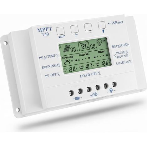 Contrôleur d'affichage automatique LCD avec régulateur de charge solaire MPPT T40 40A 12V 24V avec contrôle de minuterie de charge double (1/5)