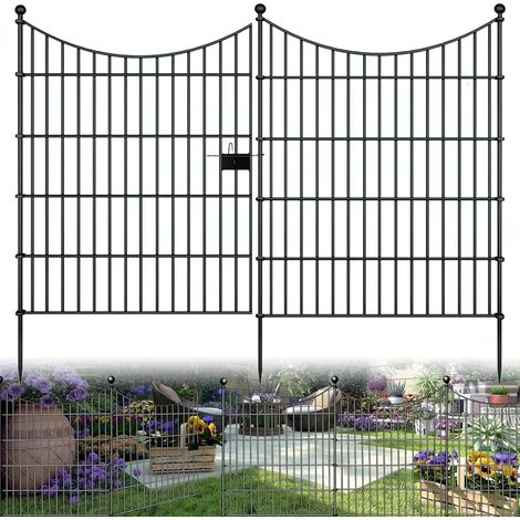 Pond Fence, Outdoor Dog Enclosure, Metal Garden Fence, 74 x 81 cm, 10 Fence Elements and 11 Fixing Bars, Decorative Metal Fence for Dogs, Courtyards, Outdoor Terraces (1/5)