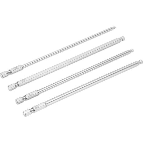 4-teiliges Sechskant-Schraubendreher-Bit-Set aus S2-Stahl mit magnetischem Kugelkopf und metrischem Schaft (1/4 Zoll, 150 mm).