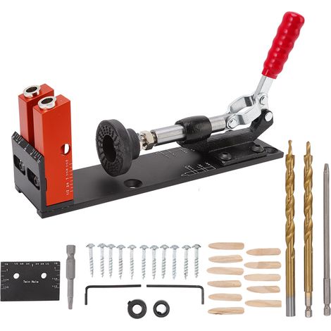 Kit de Gabarit à Poches Réglable, Guides de Perçage Angulaires, Outil de Positionnement pour Menuisier Bois (1/5)