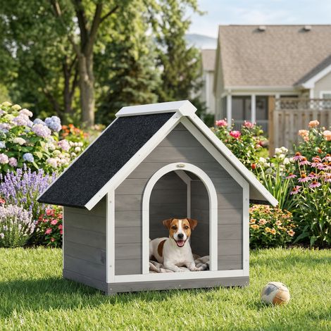Niche d'extérieur pour chien, entièrement ouvrable pour un nettoyage facile, 84 x 101 x 86 cm, grise et blanche (1/5)