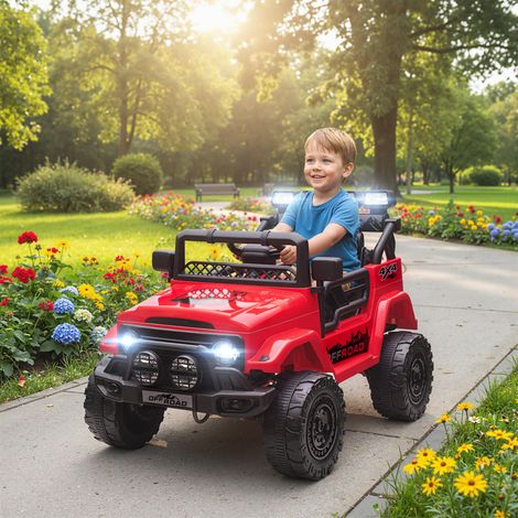 Rouge - Voiture électrique 12V tout-terrain 3-5 ans, 2 moteurs, suspension, télécommande, USB/musique, ceinture/phares/klaxon (1/4)