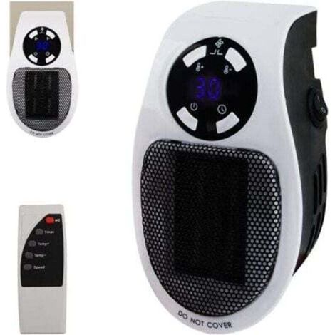Chauffage d'appoint 500 W, radiateur soufflant électrique avec mini-prise, chauffage mural avec télécommande, radiateur soufflant électrique 500 W à 2 vitesses, thermostat et minuterie (1/4)
