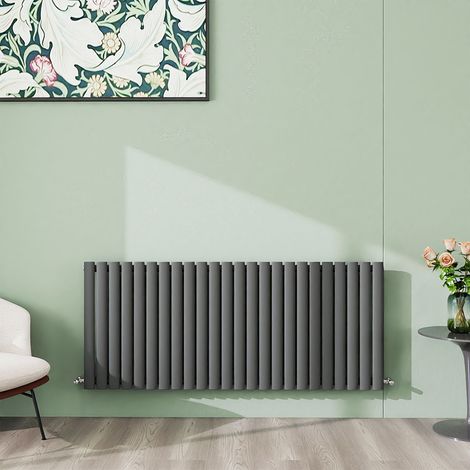 AICA 600x1416mm Anthracite Horizontal Designer Radiator Single Oval Column Heating UK