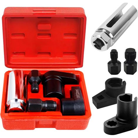 Lot de 5 douilles pour sonde lambda, avec capteur d'oxygène, 22 mm, outil de clé à douille, avec entraînement 3/8" et 1/2", pour démontage de sonde lambda, réparation automobile (1/5)